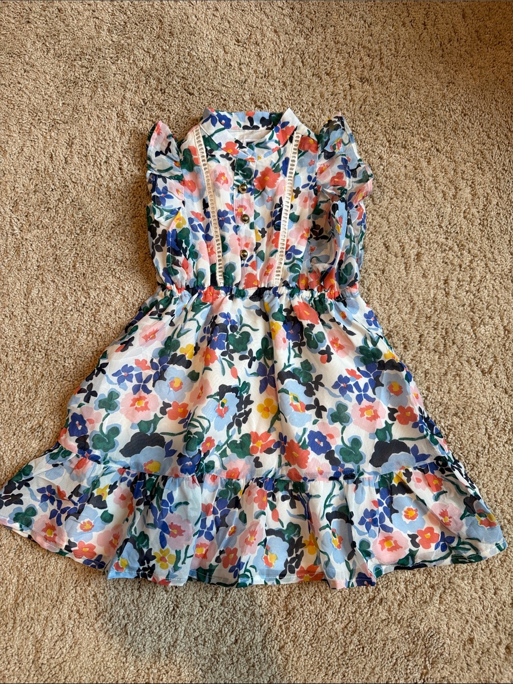Janie and Jack White Floral Ruffle Dress with Multicolor Blooms